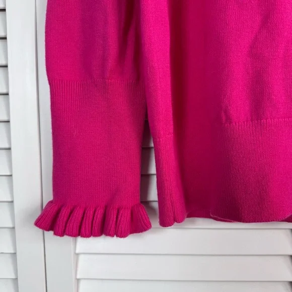 Boden Bernadette Wool Cotton Blend Ruffle Trim Crew Neck Sweater Fuchsia Pink 16 - Picture 4 of 9